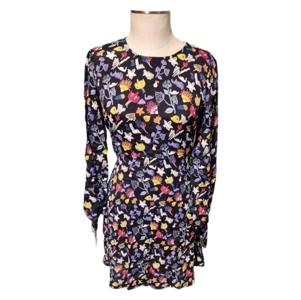 Yumi Women's Long Sleeve Semi Sheer Floral Lemon Pattern‎ Size Small Dress